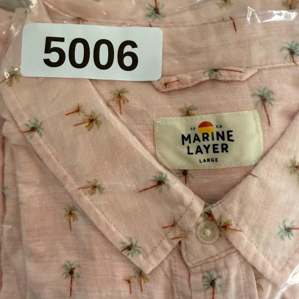 Marine Layer Button Down Men Large Pink Palm Tree Embroidered Short Sleeve 14244 - Picture 9 of 9